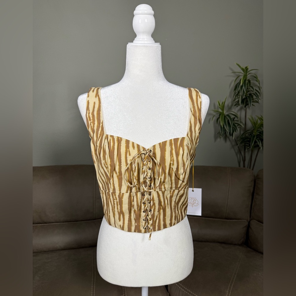 NWT Backyard Roses Paxton Crop Bustier Top in Zebra Print Sz M
